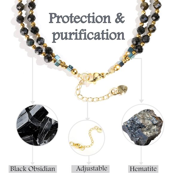 Black Obsidian Chakra Crystal Beaded Bracelet for Women, 7-9 Inch - Picture 4 of 8